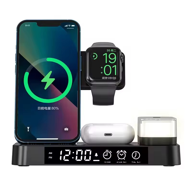 Station de charge sans fil pliable 4 en 1 chargement simultané pour iPhone, AirPods et Apple Watch